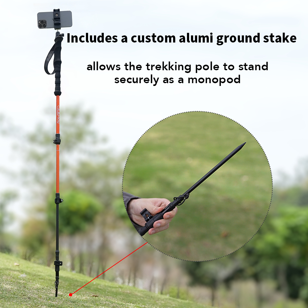 Selfie Trekking Pole – Ultralight 7075 Aluminum Hiking Poles with Built-in 1/4” Mount, Selfie Clamp, Tripod & Camera Kit – Adjustable Flip-Lock Walking Stick for Men & Women