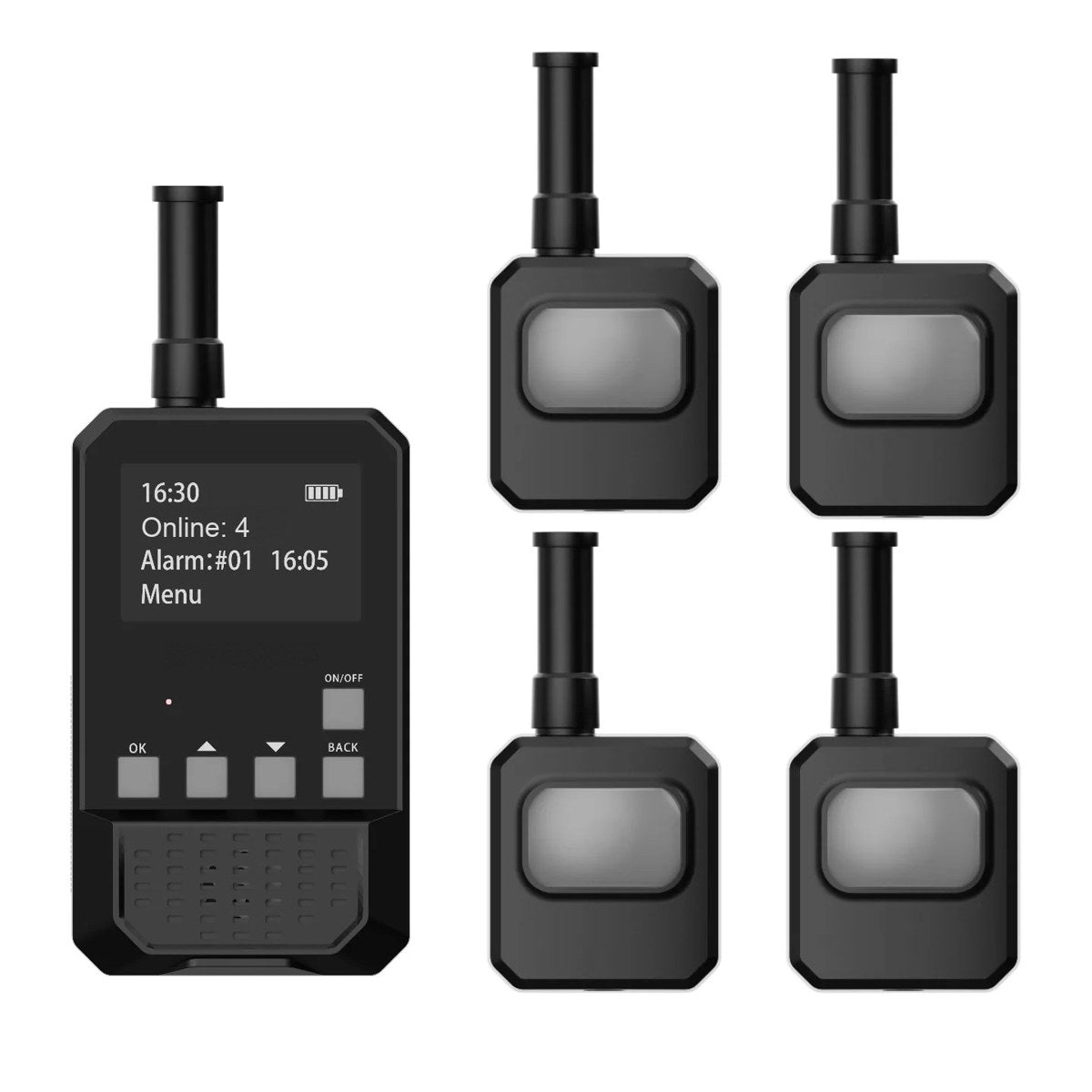 Outdoor Guardians Basecamp kit: one handheld receiver and four motion sensors