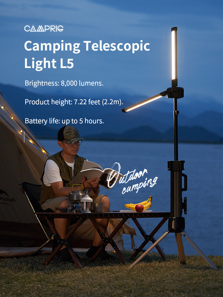 Work Light with Stand 8000 Lumen, 87’’ Rechargeable Dual Power Source Led Work Light with Stand, Telescopic and Collapsible, IP54 Waterproof, Ideal for Working, Hiking, Camping, 4000/7000K Dimmable