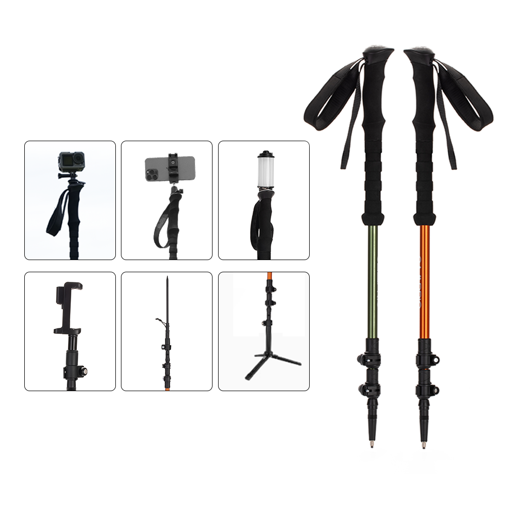 Selfie Trekking Pole – Ultralight 7075 Aluminum Hiking Poles with Built-in 1/4” Mount, Selfie Clamp, Tripod & Camera Kit – Adjustable Flip-Lock Walking Stick for Men & Women