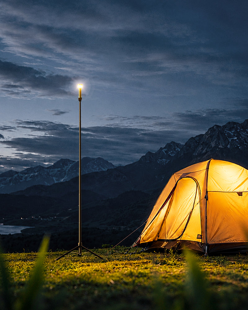 AF3 on the extended T3 stand beside a tent