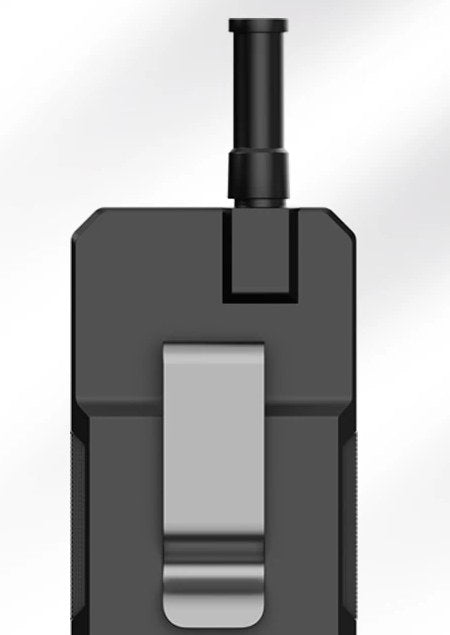 Basecamp receiver with metal belt clip on the back
