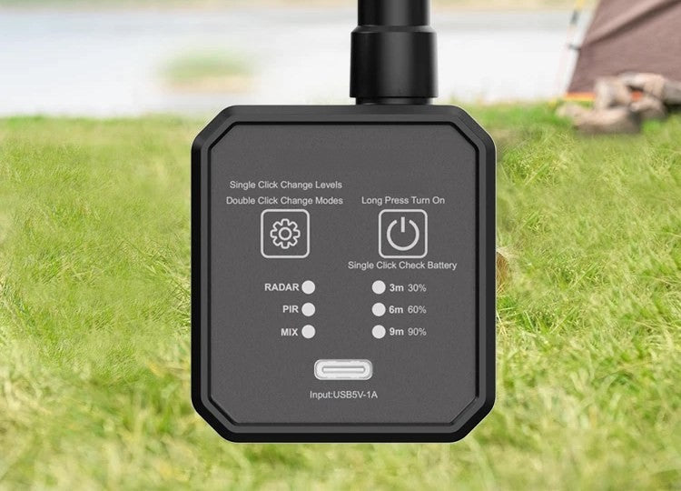 Basecamp sensor control panel with mode and range indicators and USB-C port